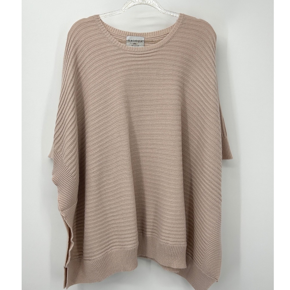 Hayden Los Angeles Women Blush Pink Ribbed Knit Poncho Sweater Oversized M/L - Picture 3 of 6